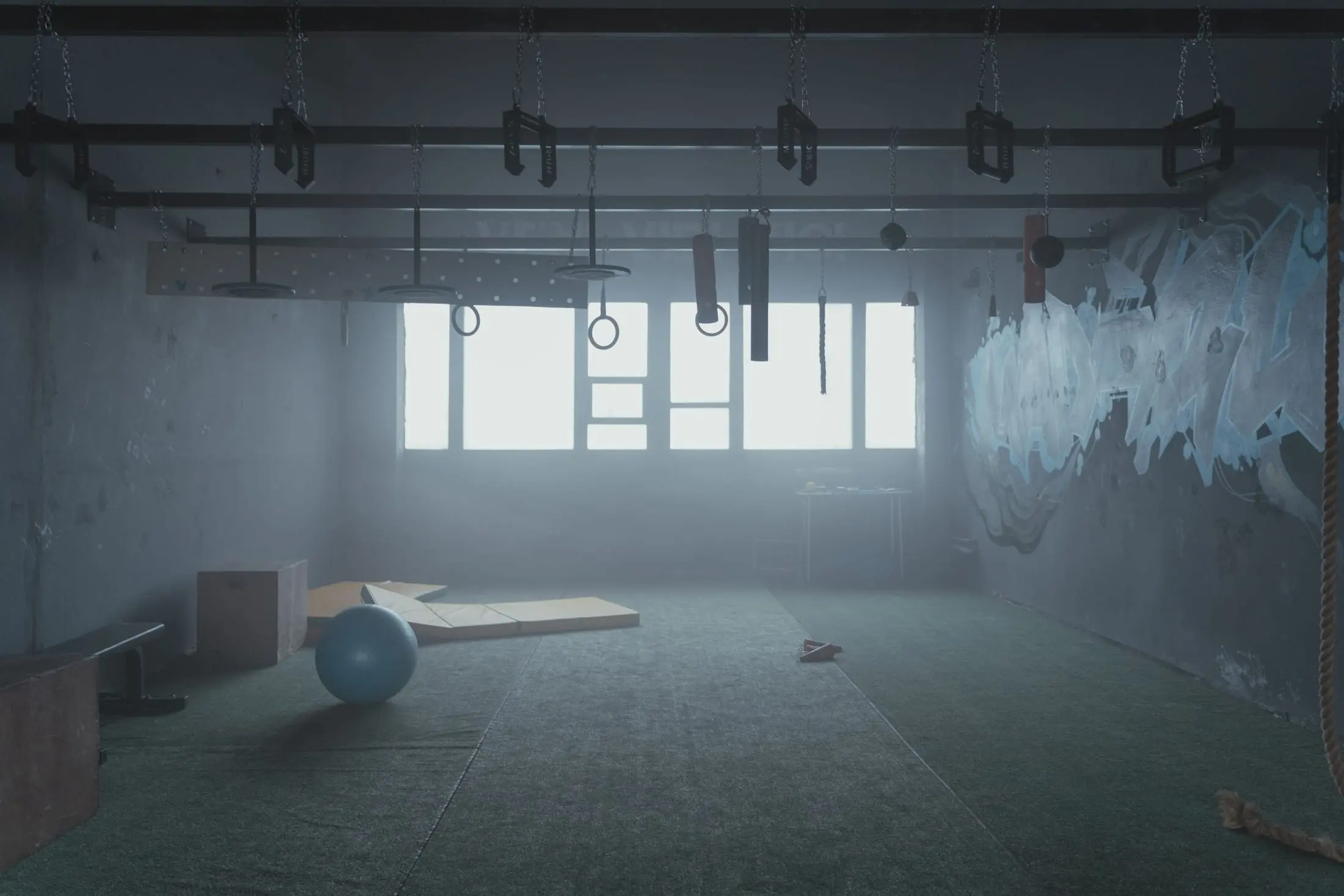 Sala amplia de entrenamiento con luz natural